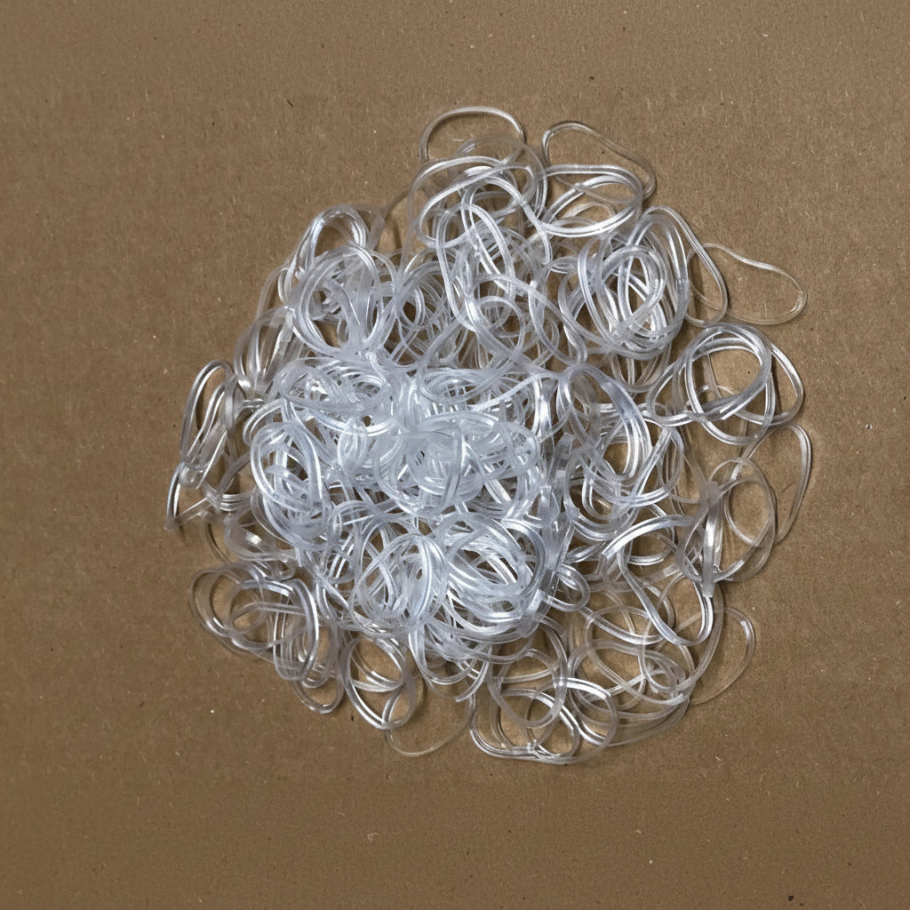 Mini hair elastics securing small braids close up
