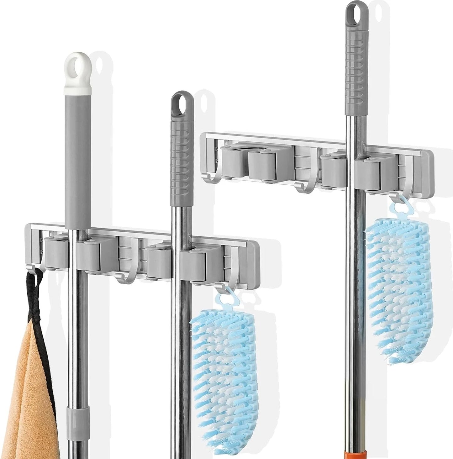 Mop broom holder wall mounted for cleaning tool storage
