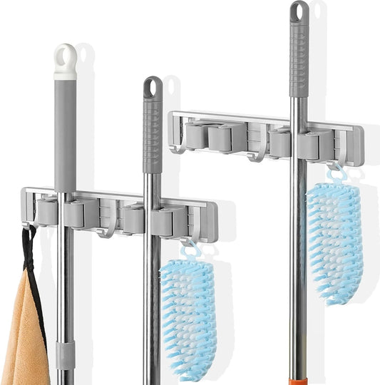 Mop broom holder wall mounted for cleaning tool storage