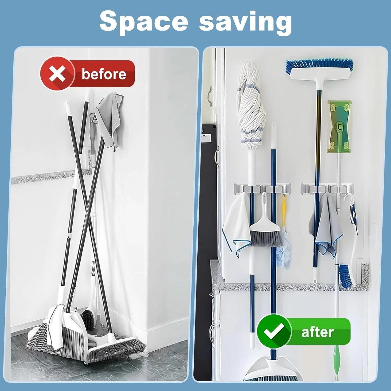 Multi slot cleaning tool storage rack for organization
