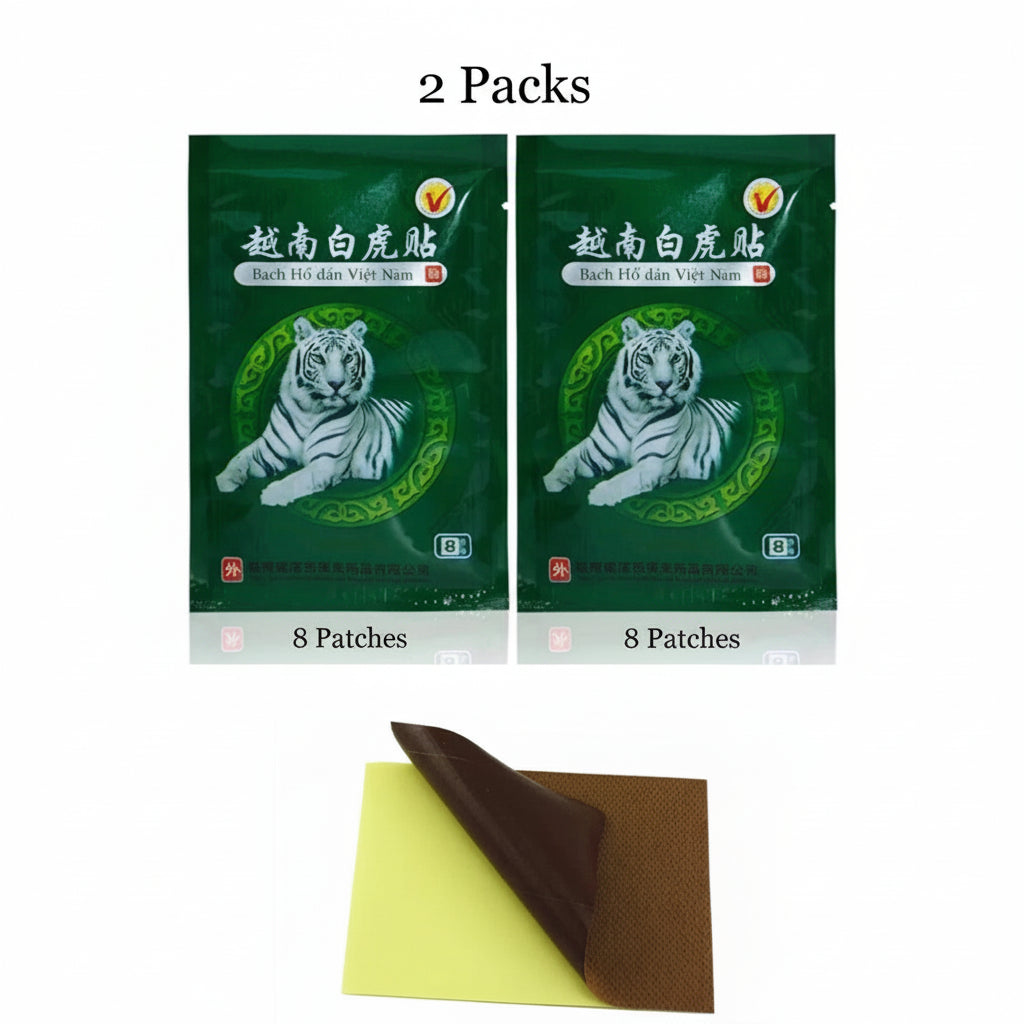 Heat plaster applied on back for muscle pain relief