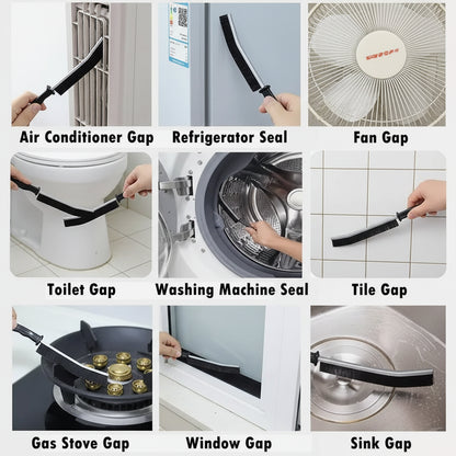 Narrow cleaning tool removing dirt from bathroom crevices