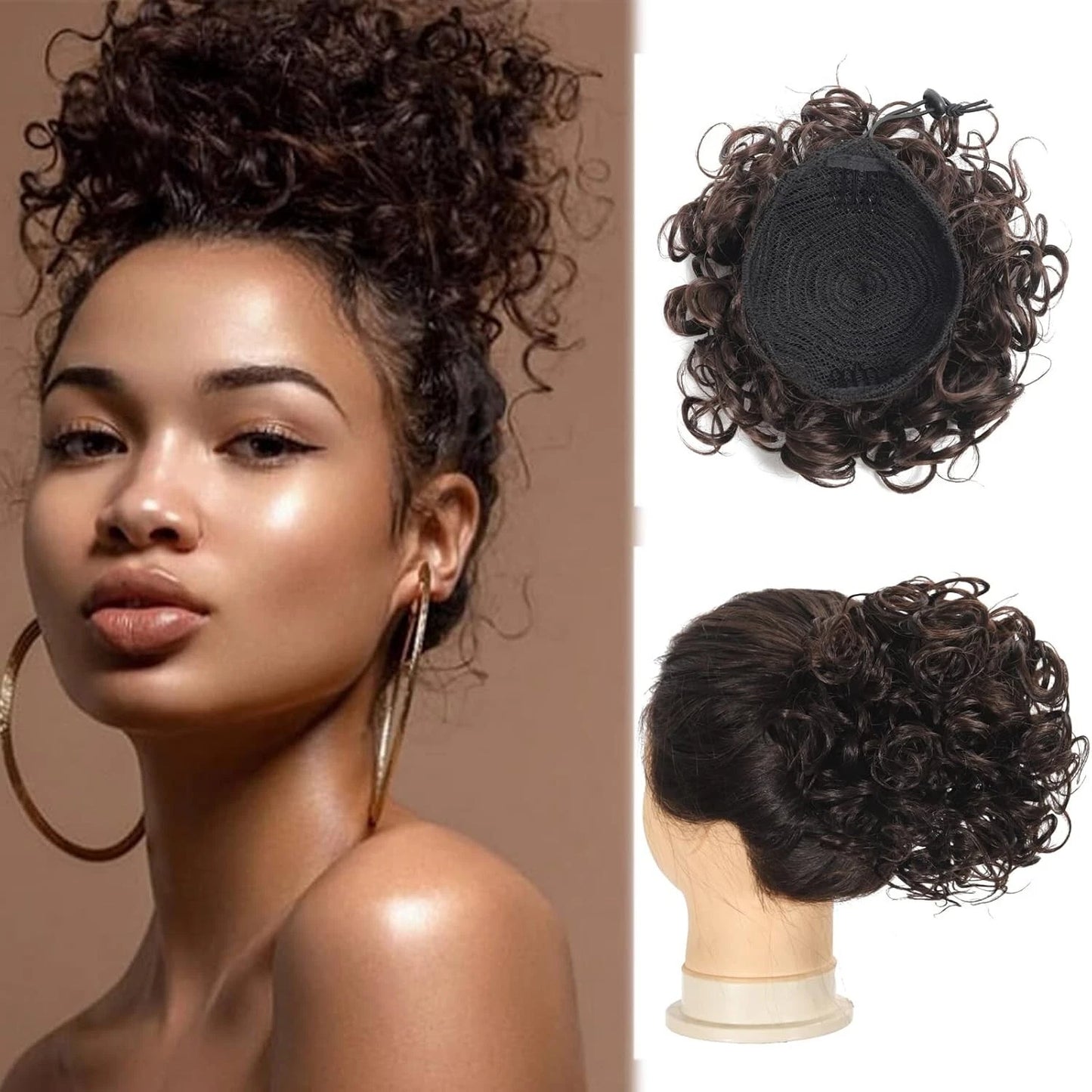 Natural look full head hairpiece blended with styled hair