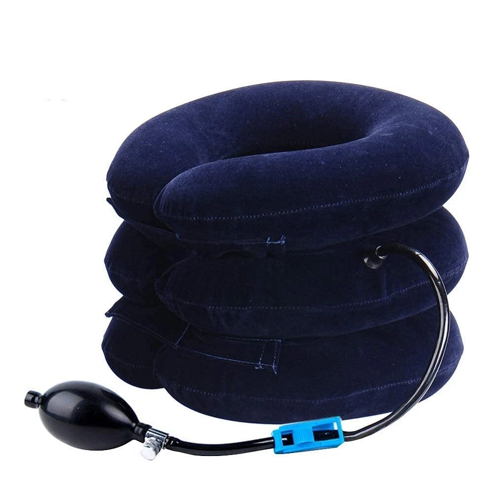 Person relaxing at home wearing cervical collar for neck relief