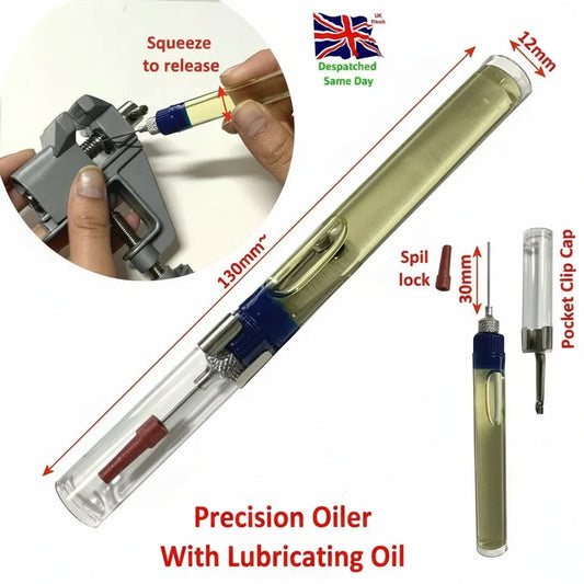 Close up of needle oiler pen tip for precise oil application