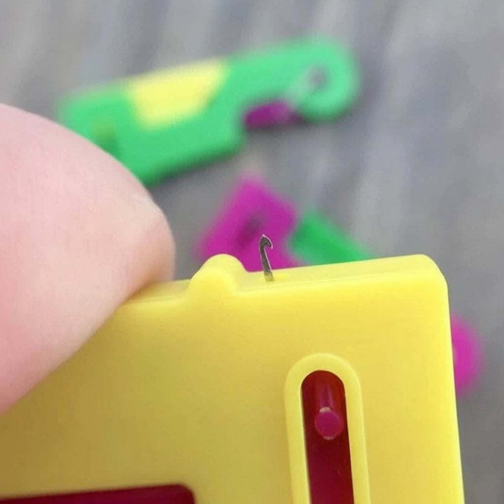 Step by step use of needle threading tool