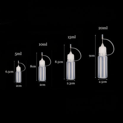 Close up of needle tip bottle for accurate liquid dispensing