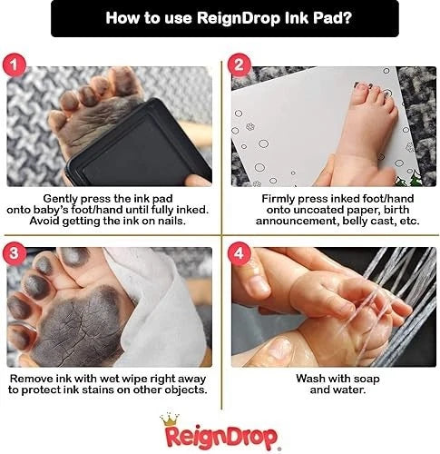 Newborn handprint using inkless pad for clean and safe results