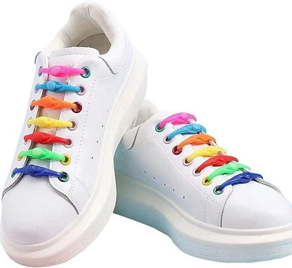 No tie elastic shoelaces for adults and kids used to convert trainers into easy slip-on shoes with secure flexible fit
