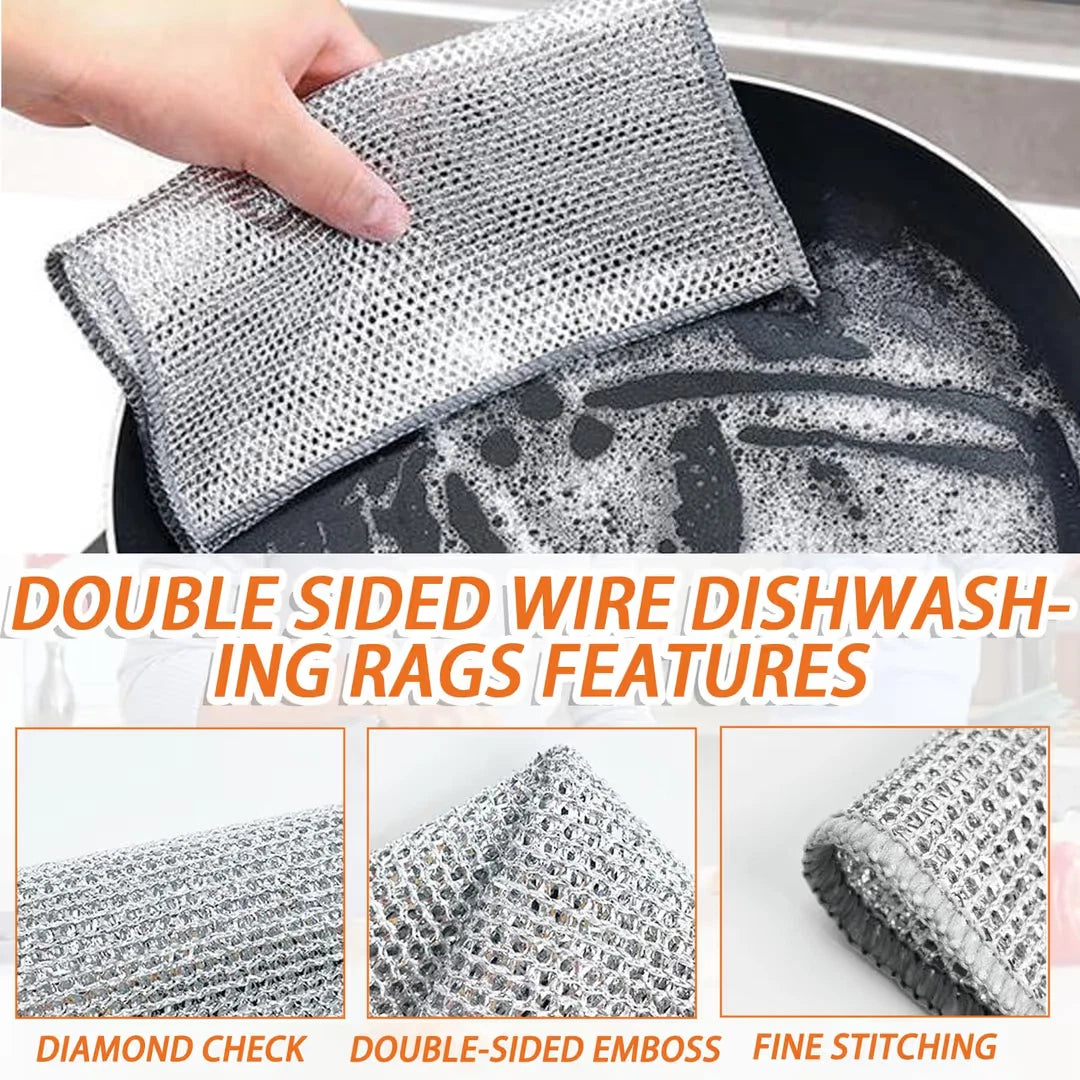 Non scratch wire dishcloth used for safe kitchen dishwashing and grease removal cleaning