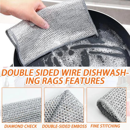 Non scratch wire dishcloth used for safe kitchen dishwashing and grease removal cleaning