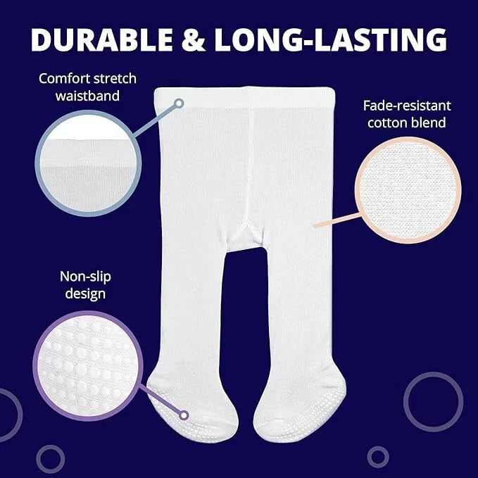 Non-slip grip pattern on baby tights for better traction