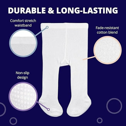 Non-slip grip pattern on baby tights for better traction