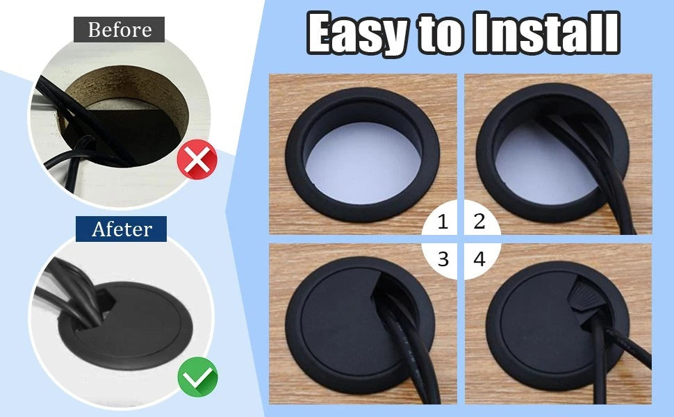 Office cable organizer grommet close-up durable plastic design