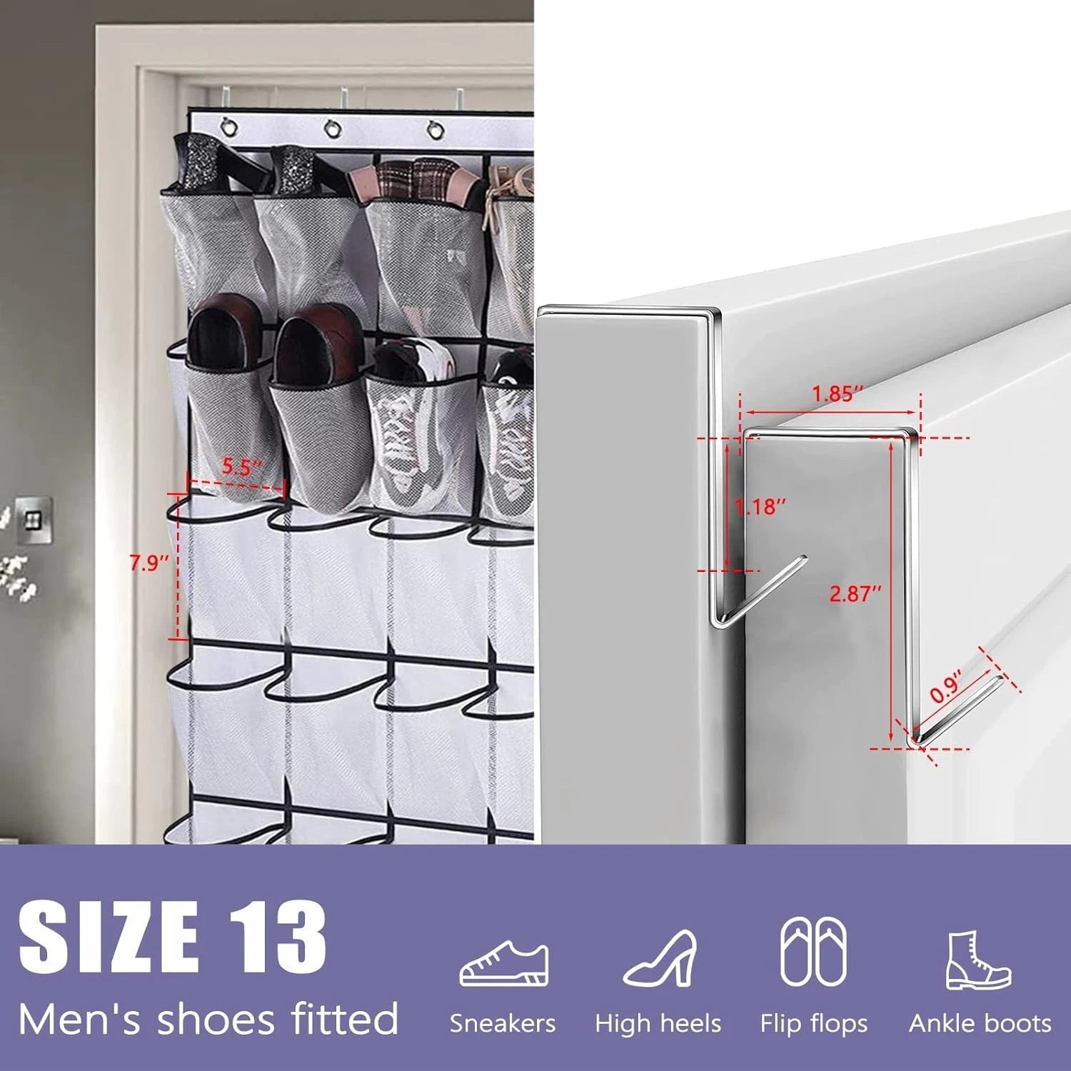 Close-up of over door storage organizer pocket design