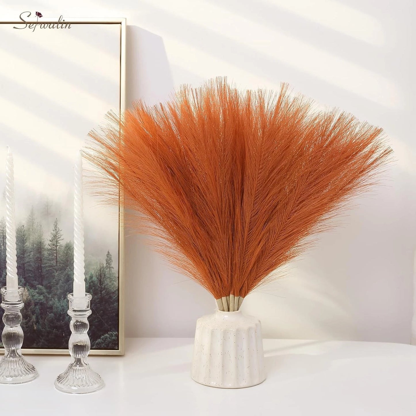 Pampas grass bunch styled in living room decor