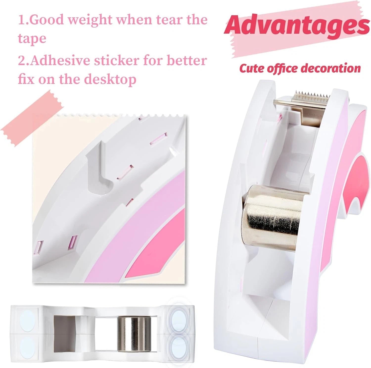 Pink cellotape dispenser placed on modern office desk