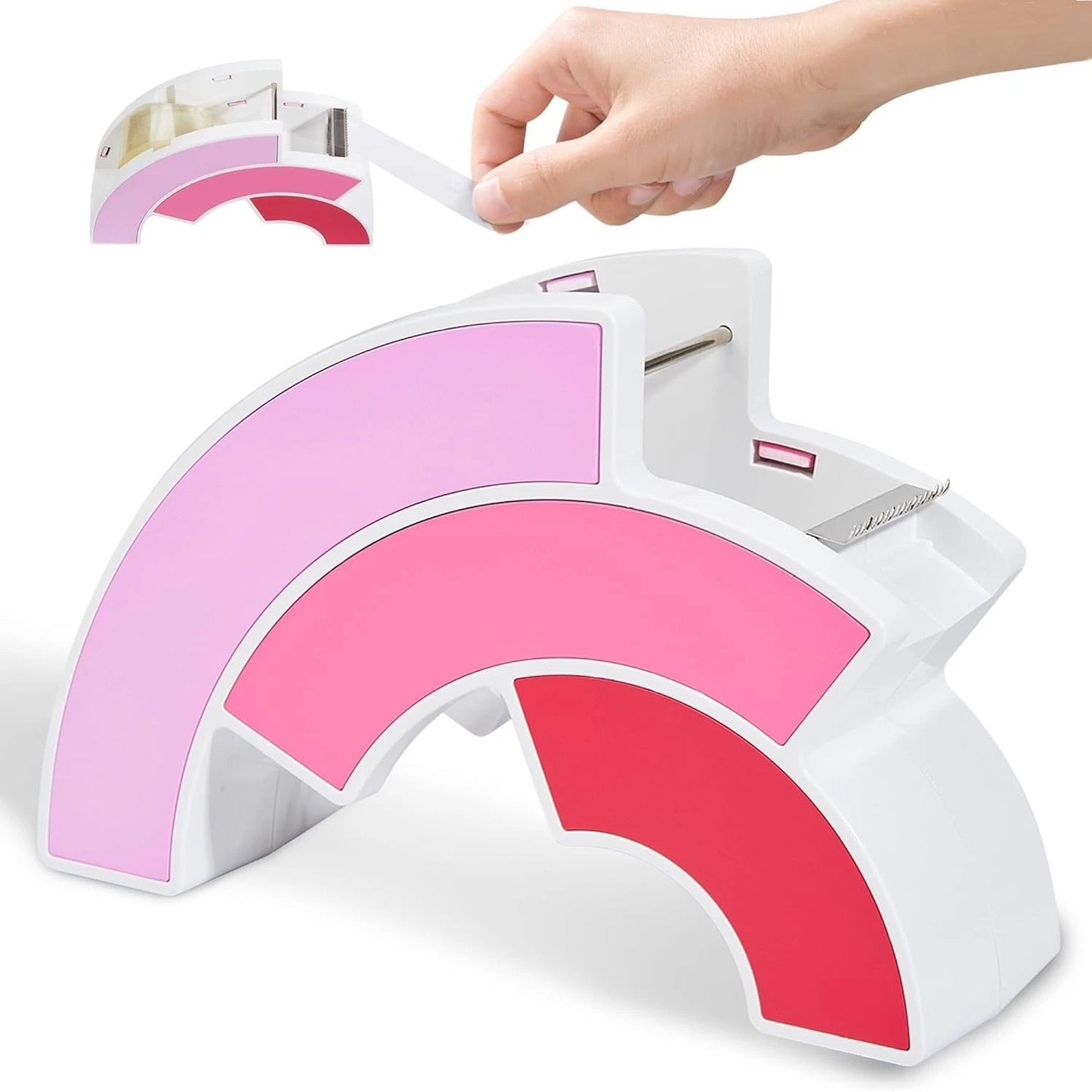 Pink tape dispenser holder for office and desk organization