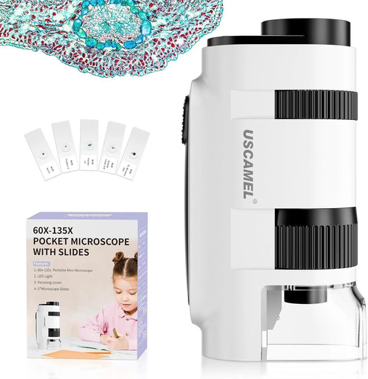 Pocket mini microscope 60x to 135x magnification device