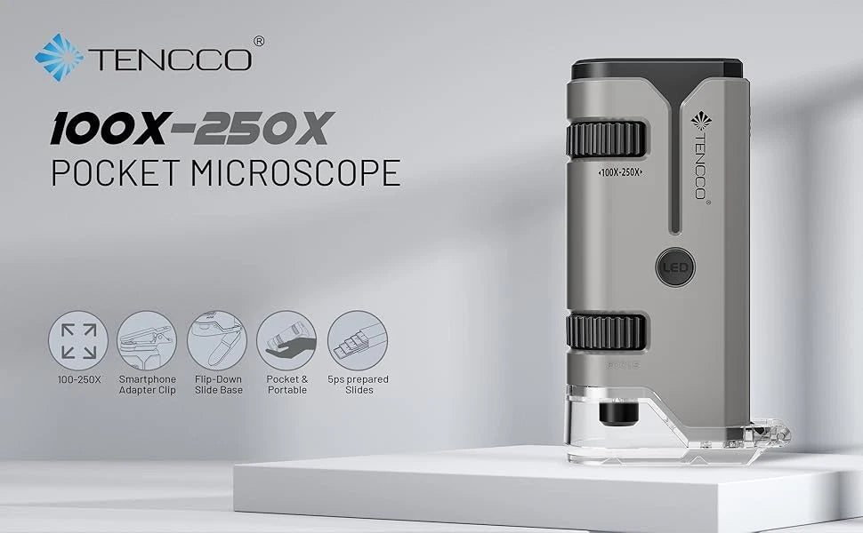 Pocket mini microscope 100x-250x handheld LED science tool for kids and adults