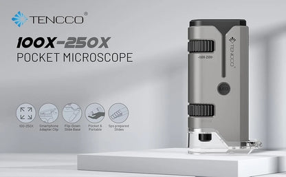 Pocket mini microscope 100x-250x handheld LED science tool for kids and adults