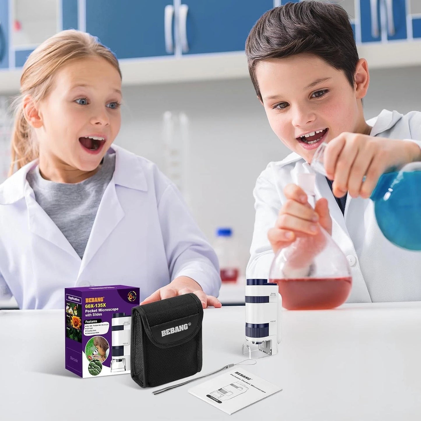Pocket mini microscope LED handheld science educational tool for kids and adults