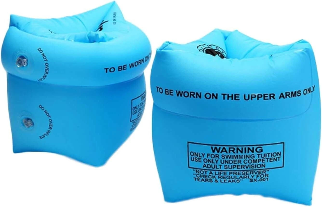 Pool safety float armbands helping children learn swimming