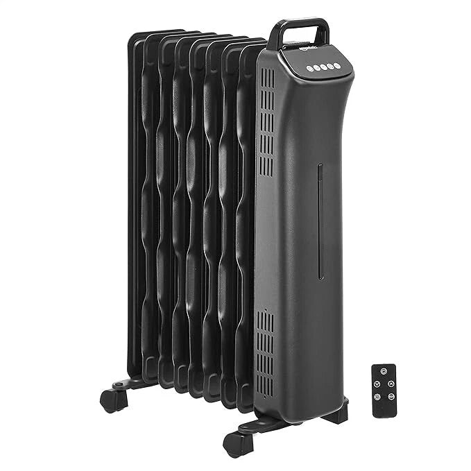 Portable electric heater 9 fin design side angle view