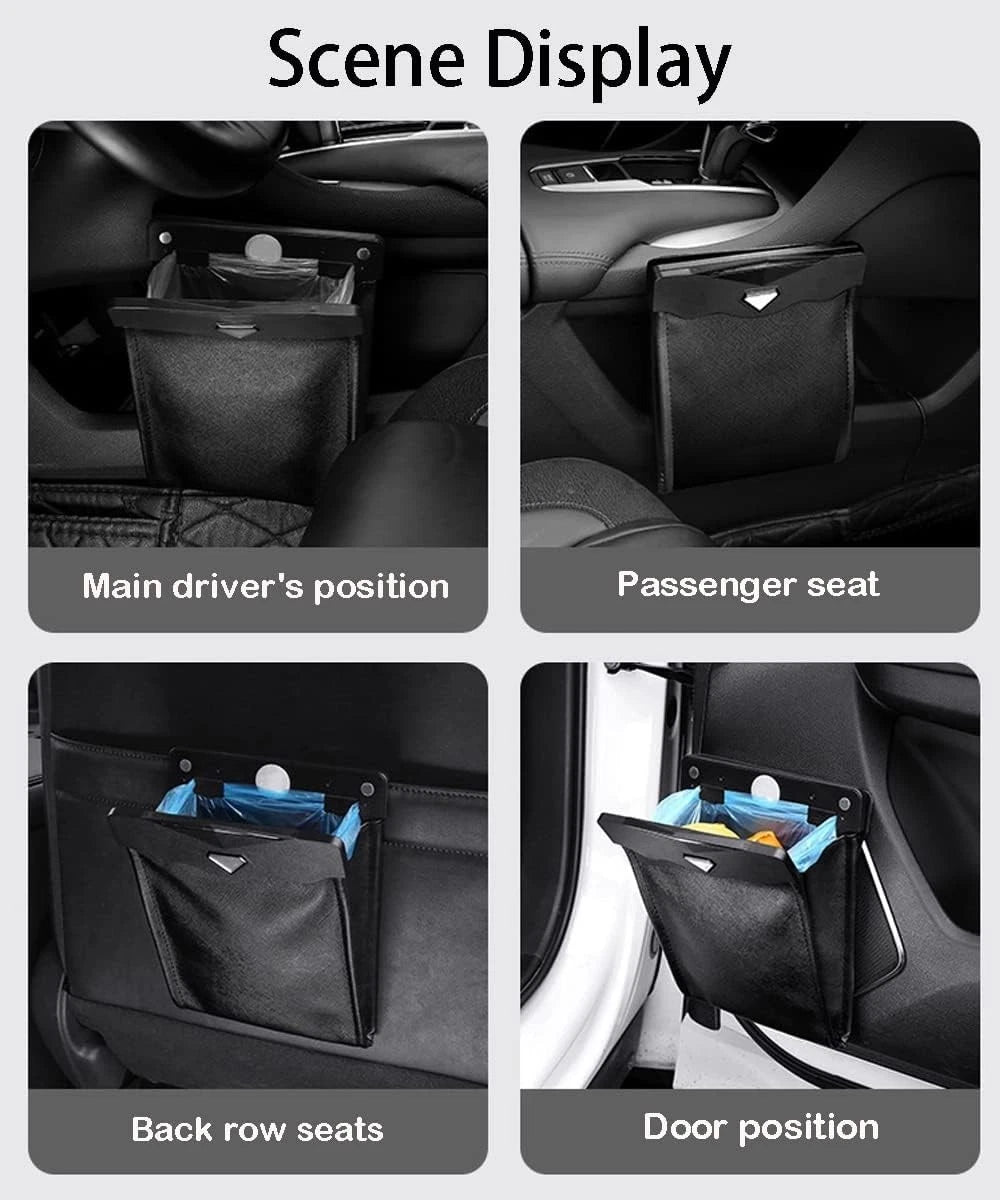 PU leather hanging car trash bin used on back seat for clean car interior