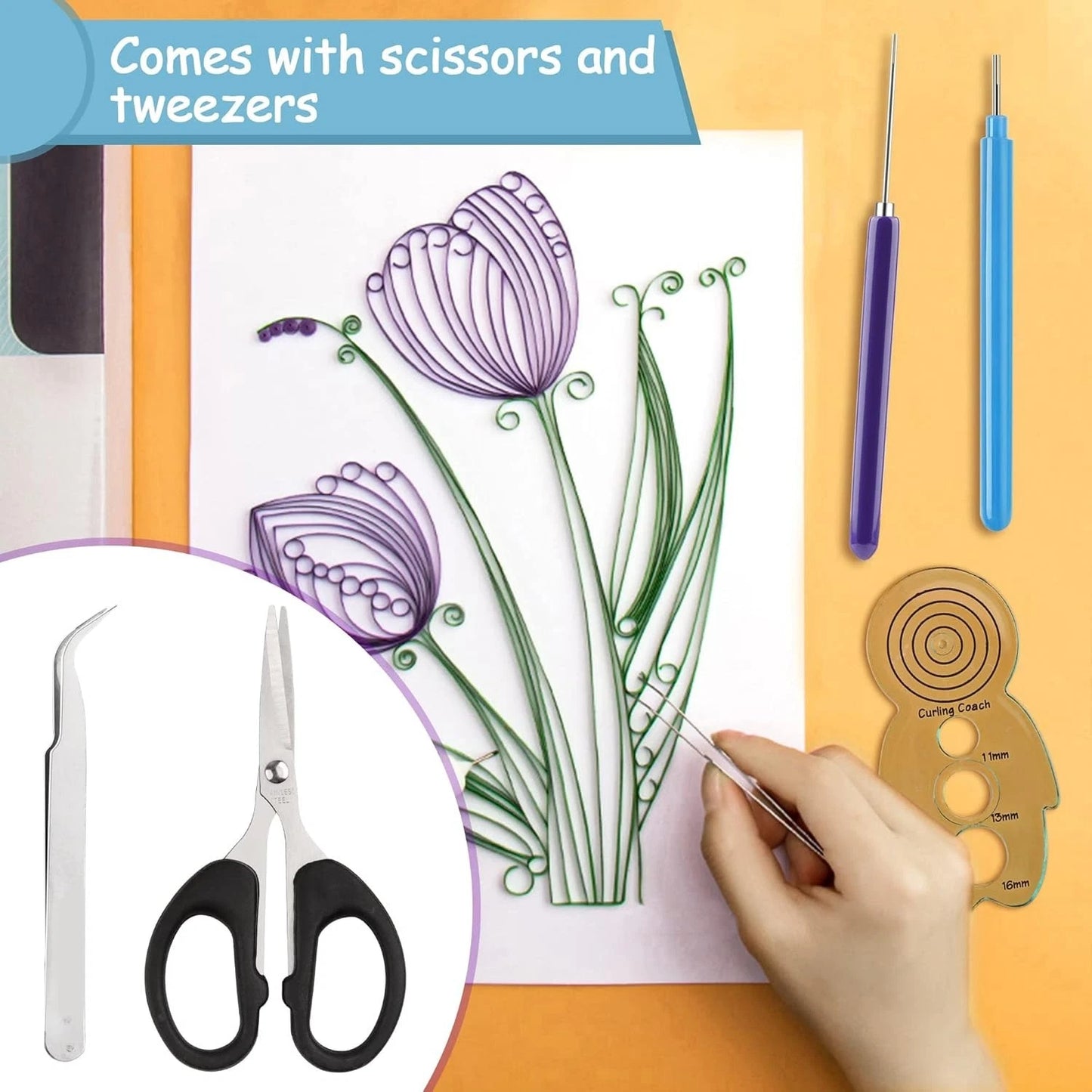 Quilling art paper rolling tool set for crafts