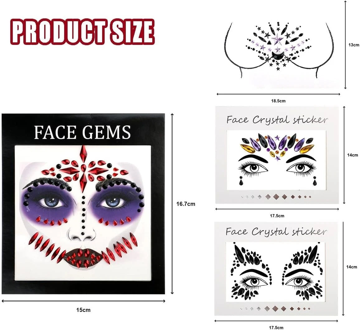 Rave face gems design applied around eyes and forehead