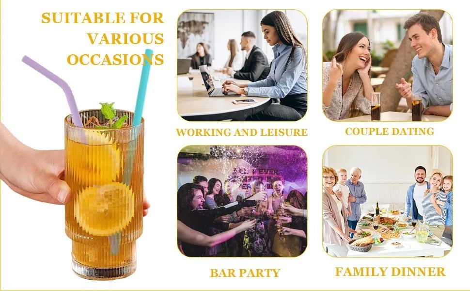Close up colourful reusable silicone straws for drinks