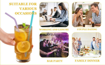 Close up colourful reusable silicone straws for drinks