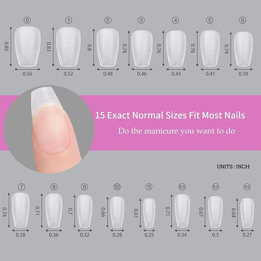 480 Artificial False Acrylic Nail Art Tips Clear Natural UV Gel Matte Cuticle UK