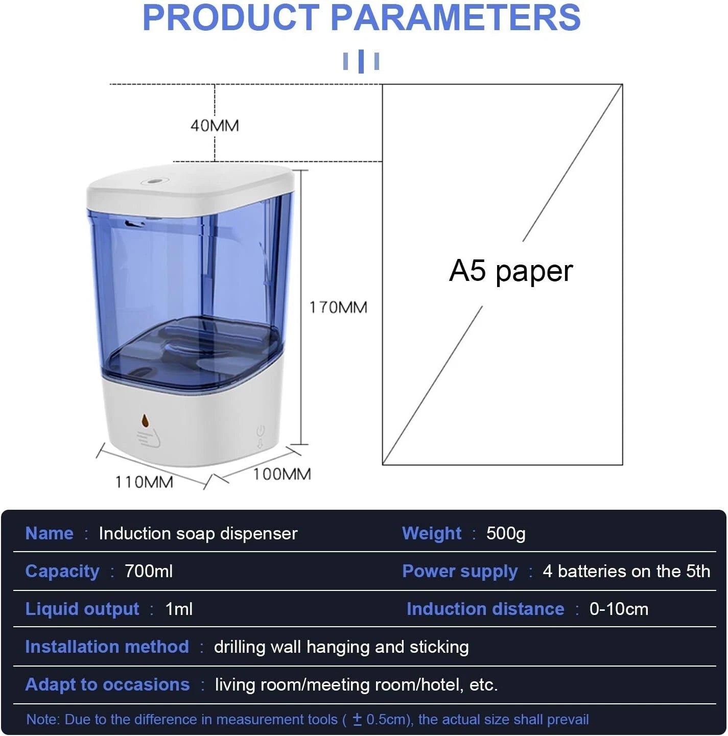 Touchless Automatic Soap Dispenser 700ml - Wall Mounted Liquid Gel Bathroom UK