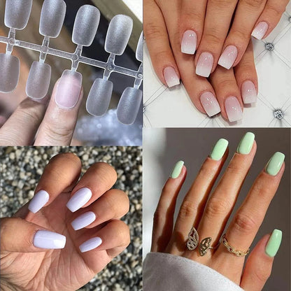 480 Artificial False Acrylic Nail Art Tips Clear Natural UV Gel Matte Cuticle UK