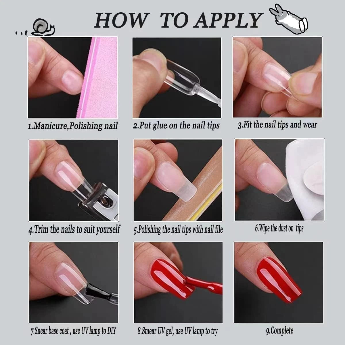 480 Artificial False Acrylic Nail Art Tips Clear Natural UV Gel Matte Cuticle UK