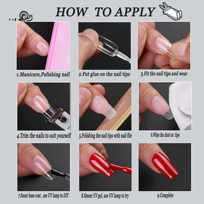 480 Artificial False Acrylic Nail Art Tips Clear Natural UV Gel Matte Cuticle UK