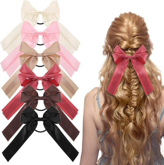 Satin ribbon hair bow elastic tie for women and girls