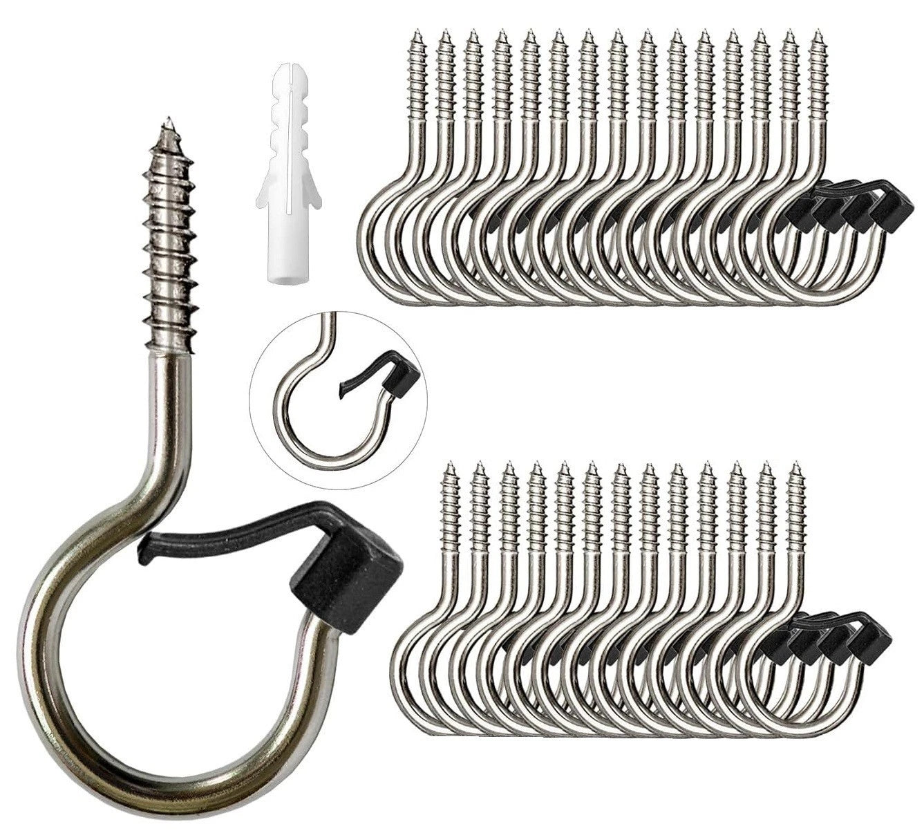 Screw in Q hooks used for hanging string lights and decorations