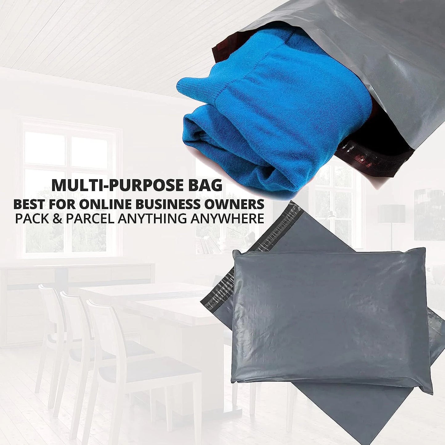 Self seal parcel bags showing strong adhesive strip close view