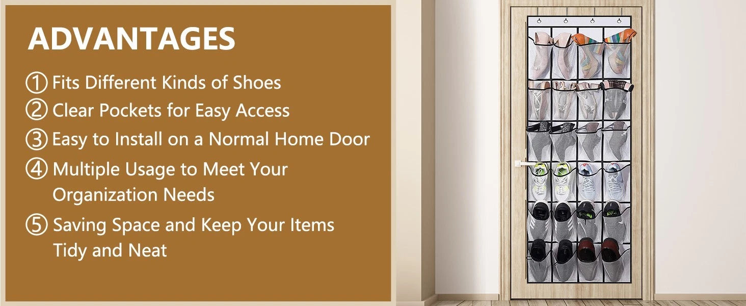 Strong hooks supporting over door shoe organizer securely