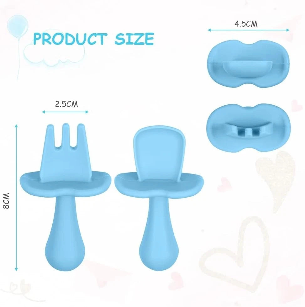 Close-up of silicone baby spoon and bowl set for weaning meals