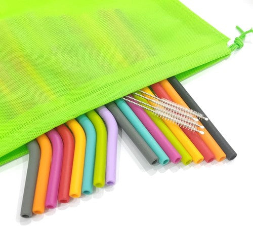 Rainbow silicone drinking straws 6 pack reusable eco friendly set