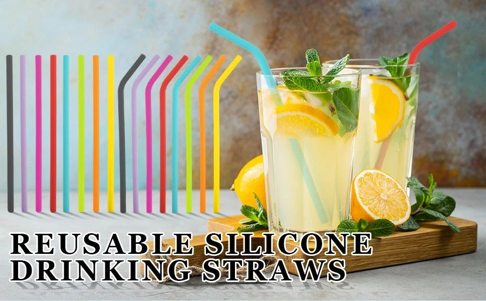 Dishwasher safe silicone drinking straws being cleaned easily