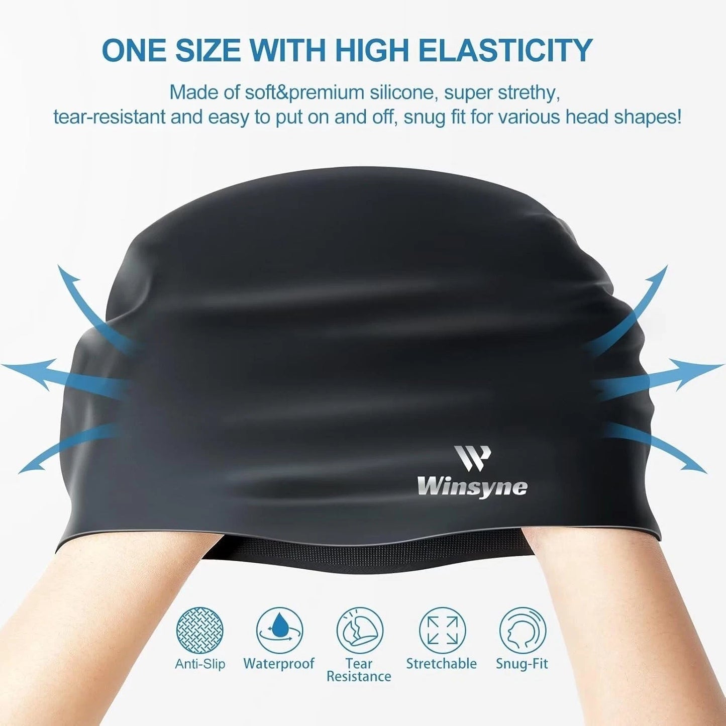 Silicone swim cap stretch fit design for comfortable wear