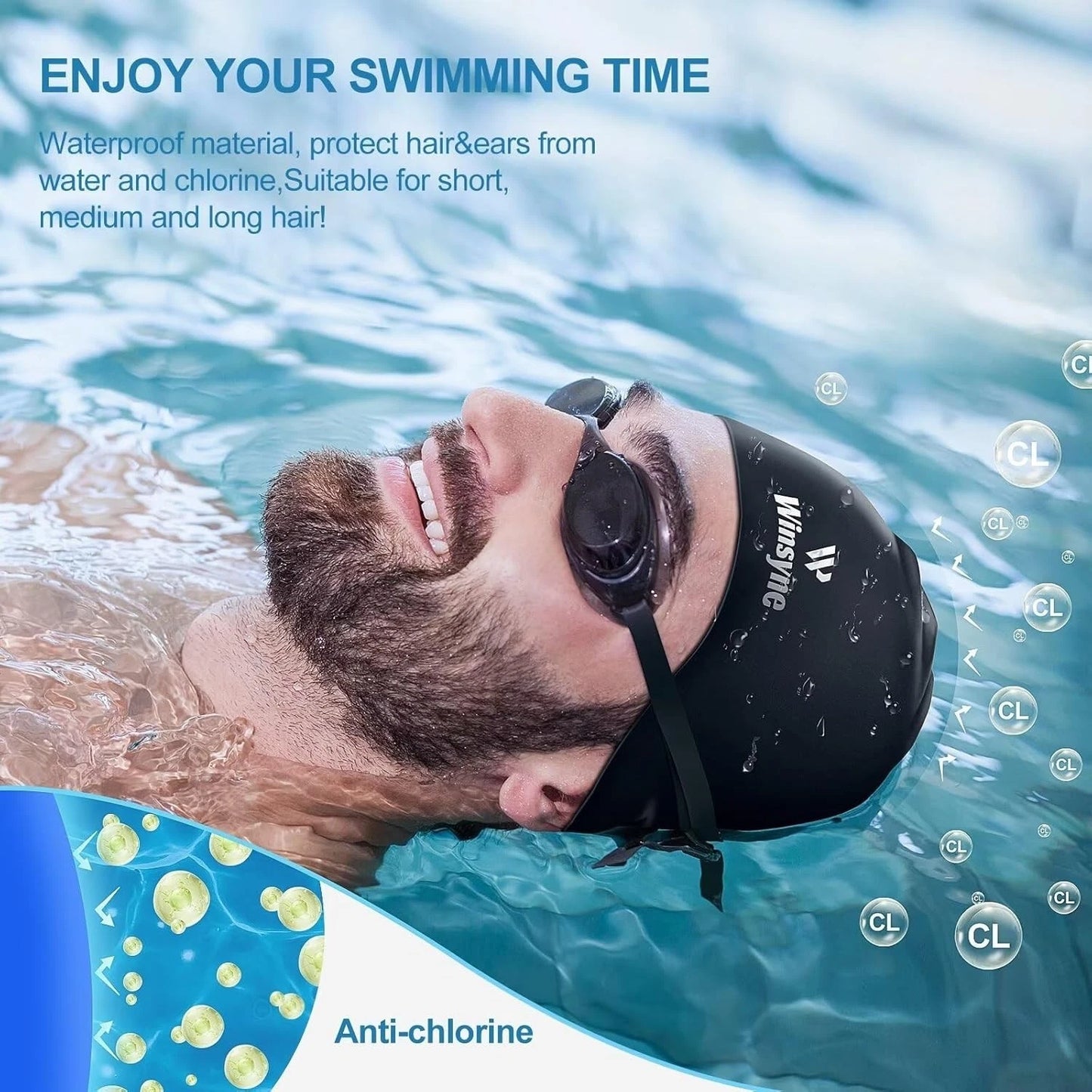 Silicone swim cap waterproof design providing hair protection in water
