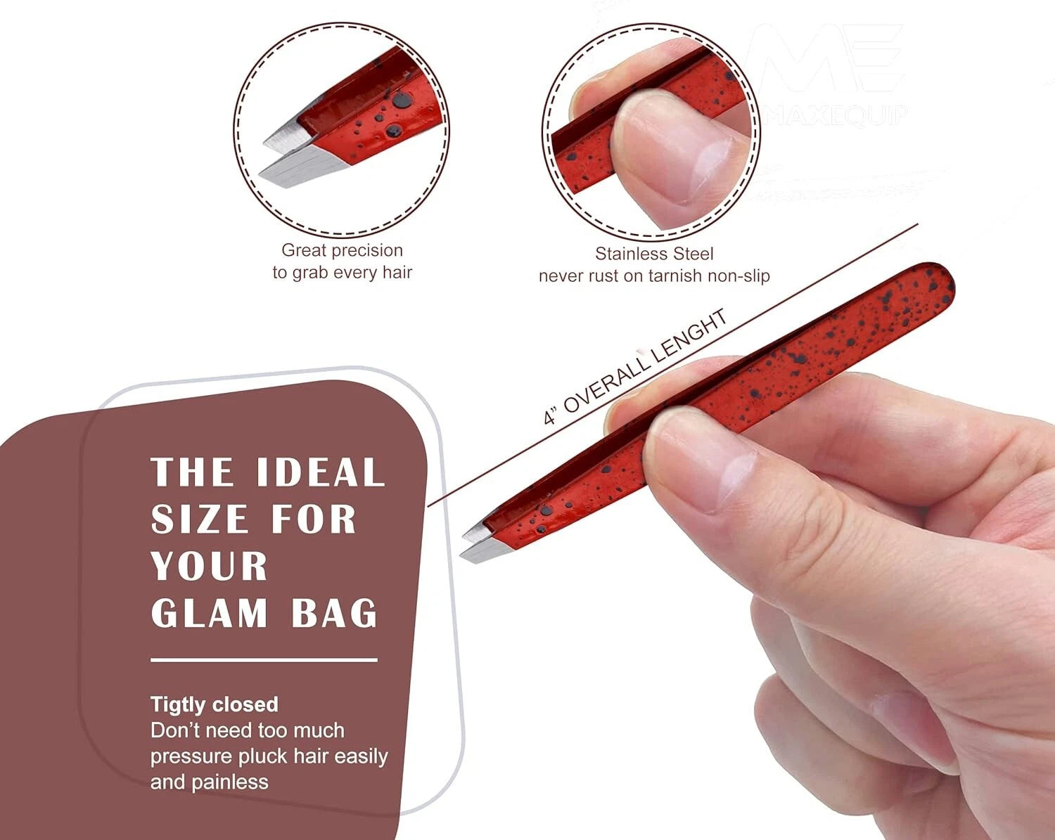 Slanted tweezers removing fine hair easily and cleanly