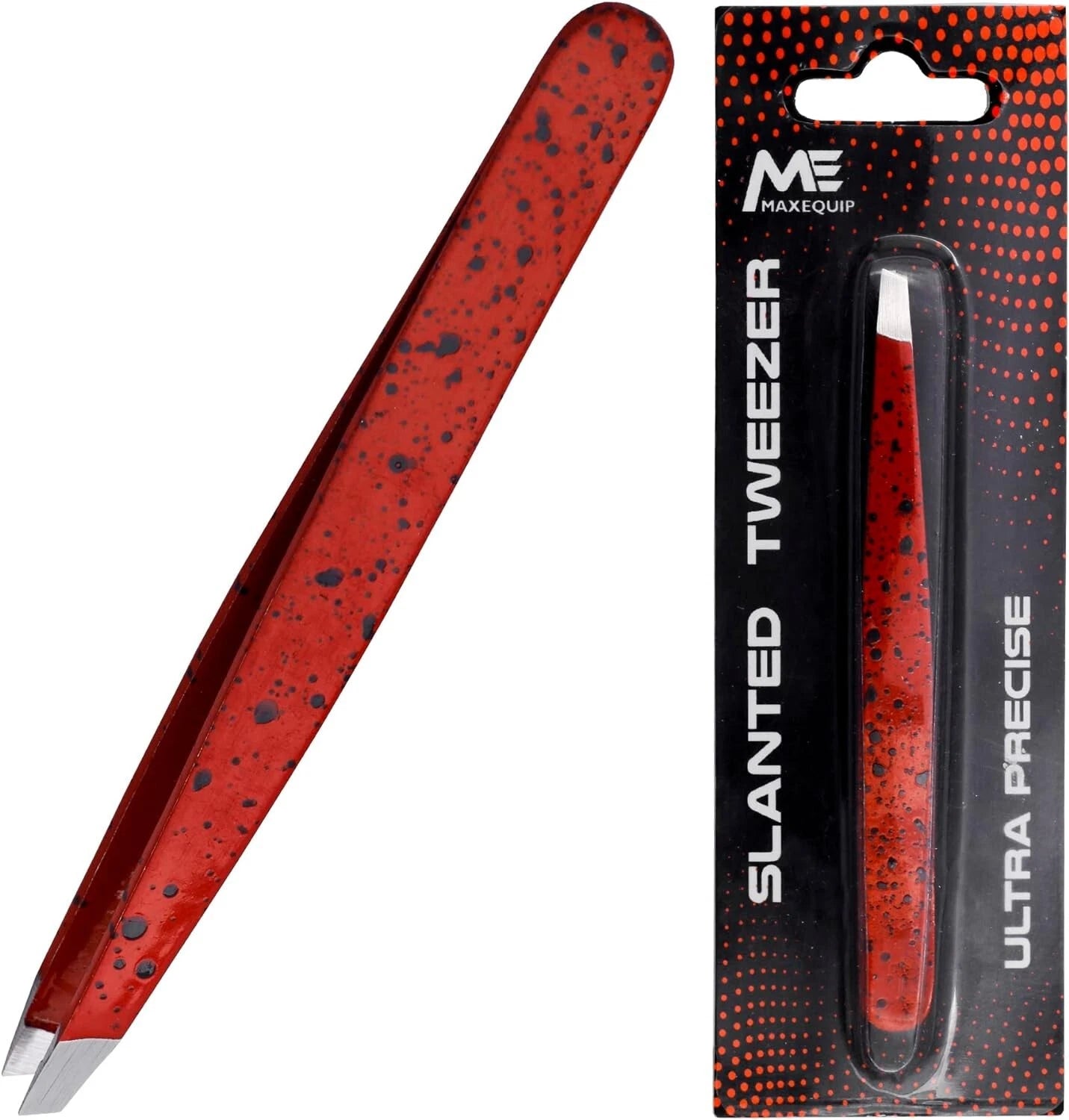 Slanted stainless steel tweezers for precise hair removal