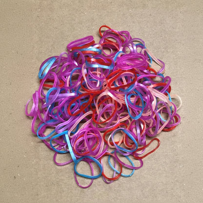 Close up of small hair elastics showing stretch design